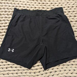 Under Armour HeatGear Mens Black 5" Compression Speedpocket Shorts - Large - VGC